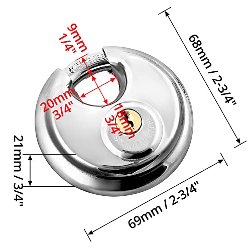 QWORK QWORK Heavy Duty Steel Disc Locks 2 Pack Keyed Padlock for Storage Units Trailers Sheds Fences 3/8 Inch Shackle - View 9 of 9