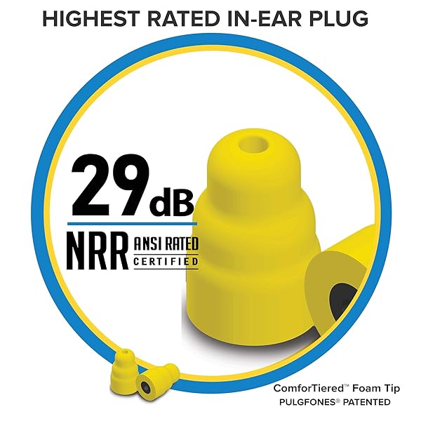 Plugfones Plugfones Protector Plus VL: Noise-Reducing Earplug Earbuds with Mic & Controls - Blue & Yellow - View 5 of 10