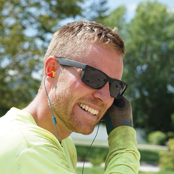 Plugfones Plugfones Protector Plus VL: Noise-Reducing Earplug Earbuds with Mic & Controls - Blue & Yellow - View 9 of 10