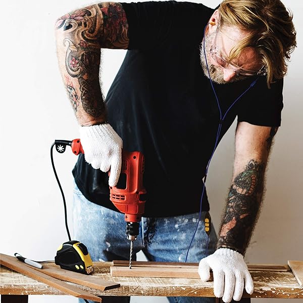 Plugfones Plugfones Protector Plus VL: Noise-Reducing Earplug Earbuds with Mic & Controls - Blue & Yellow - View 10 of 10