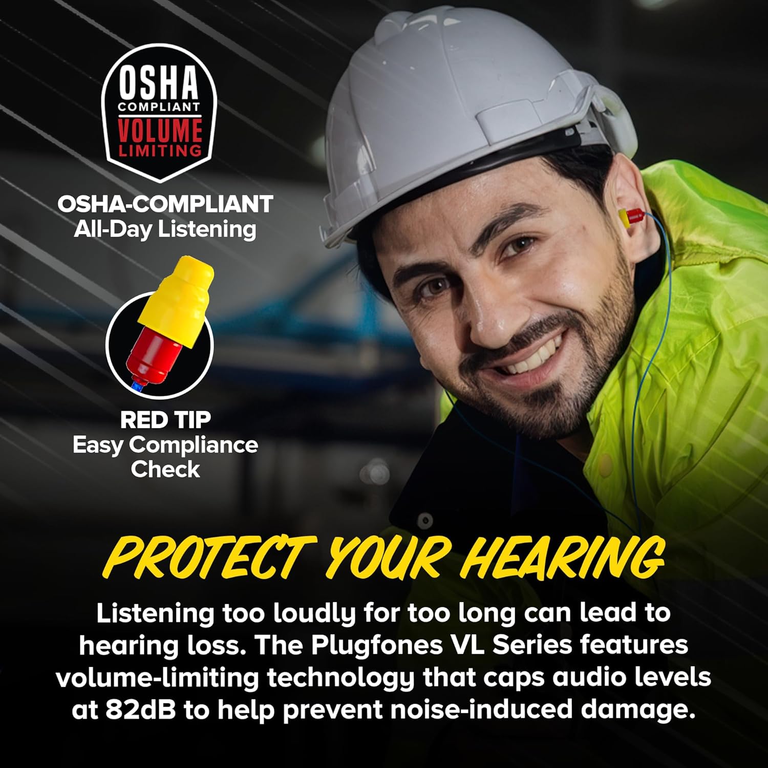 Plugfones Plugfones Protector VL Audio Earbuds OSHA Compliant Earplugs with Sound in Blue and Yellow for Ultimate Hearing Protection - View 3 of 8