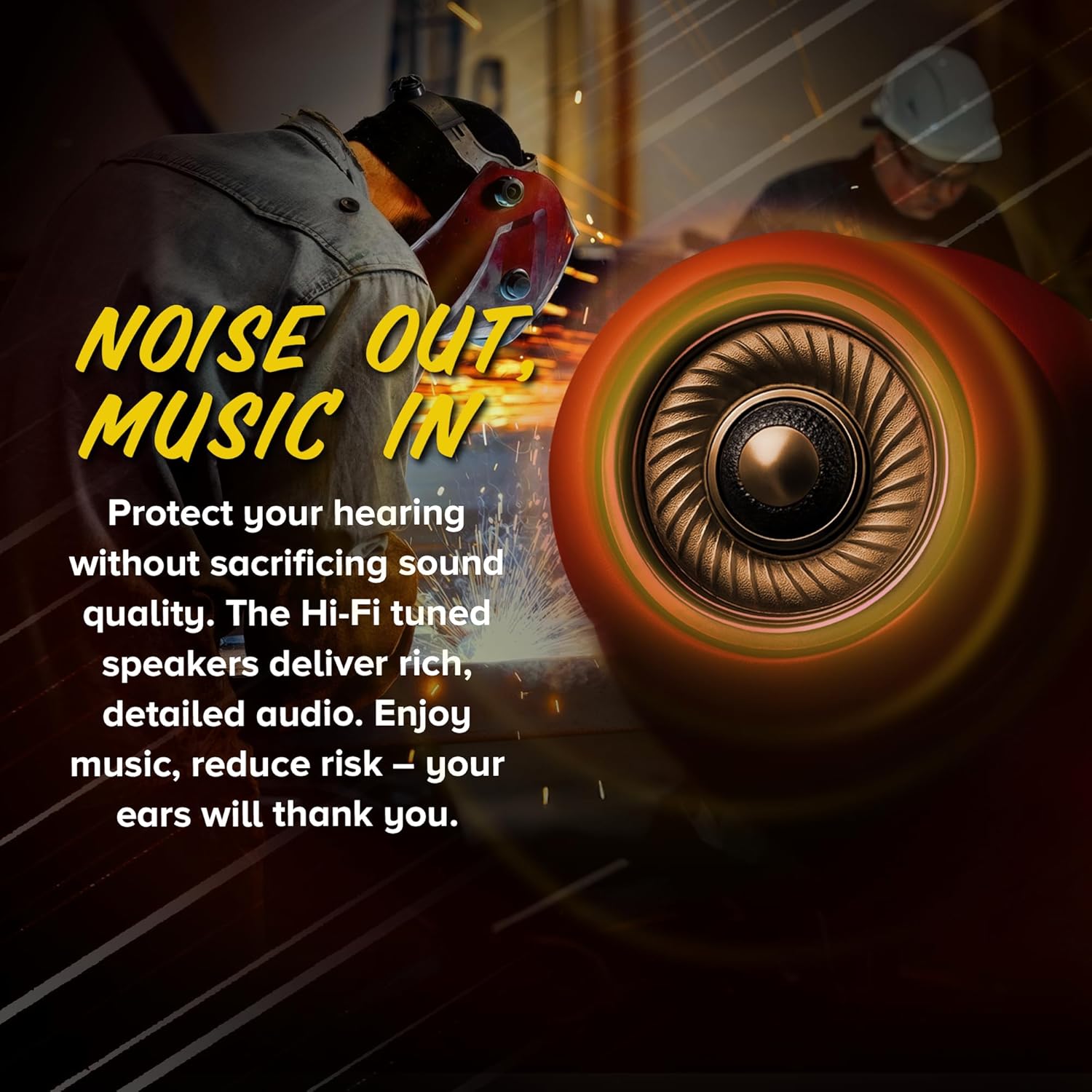 Plugfones Plugfones Protector VL Audio Earbuds OSHA Compliant Earplugs with Sound in Blue and Yellow for Ultimate Hearing Protection - View 6 of 8