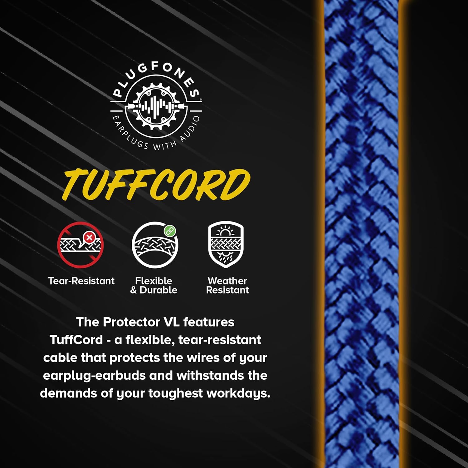 Plugfones Plugfones Protector VL Audio Earbuds OSHA Compliant Earplugs with Sound in Blue and Yellow for Ultimate Hearing Protection - View 7 of 8