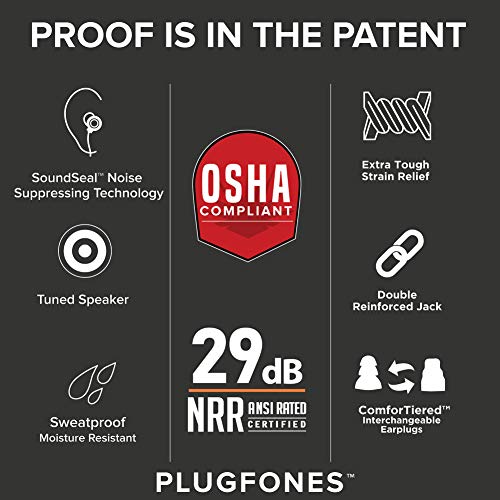 Plugfones Plugfones Protector VL Audio Earbuds OSHA Compliant Earplugs Black and Red for Noise Reduction and Music Enjoyment - View 7 of 9