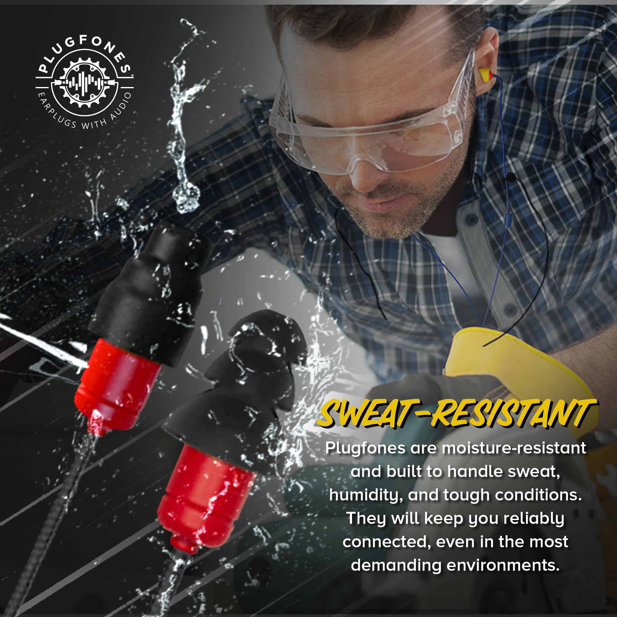 Plugfones Plugfones Protector Plus VL: Noise-Reducing Earplug Earbuds with Mic & Controls - Black & Red - View 9 of 9