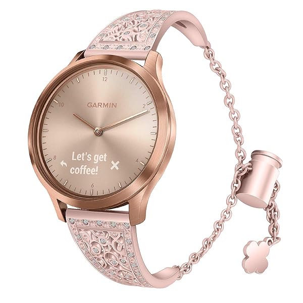 Turnwin 22mm Women Watchband for Fossil Gen 5 Julianna Bling Diamond Stainless Steel Adjustable Strap Jewelry Bracelet Rose Pink