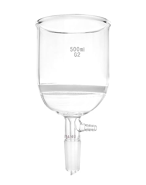QWORK QWORK 500ml Buchner Funnel with Medium Frit G2 - Lab Glassware, 24/40 Joint, Vacuum Tubulation, 94mm I.D, 100mm Depth