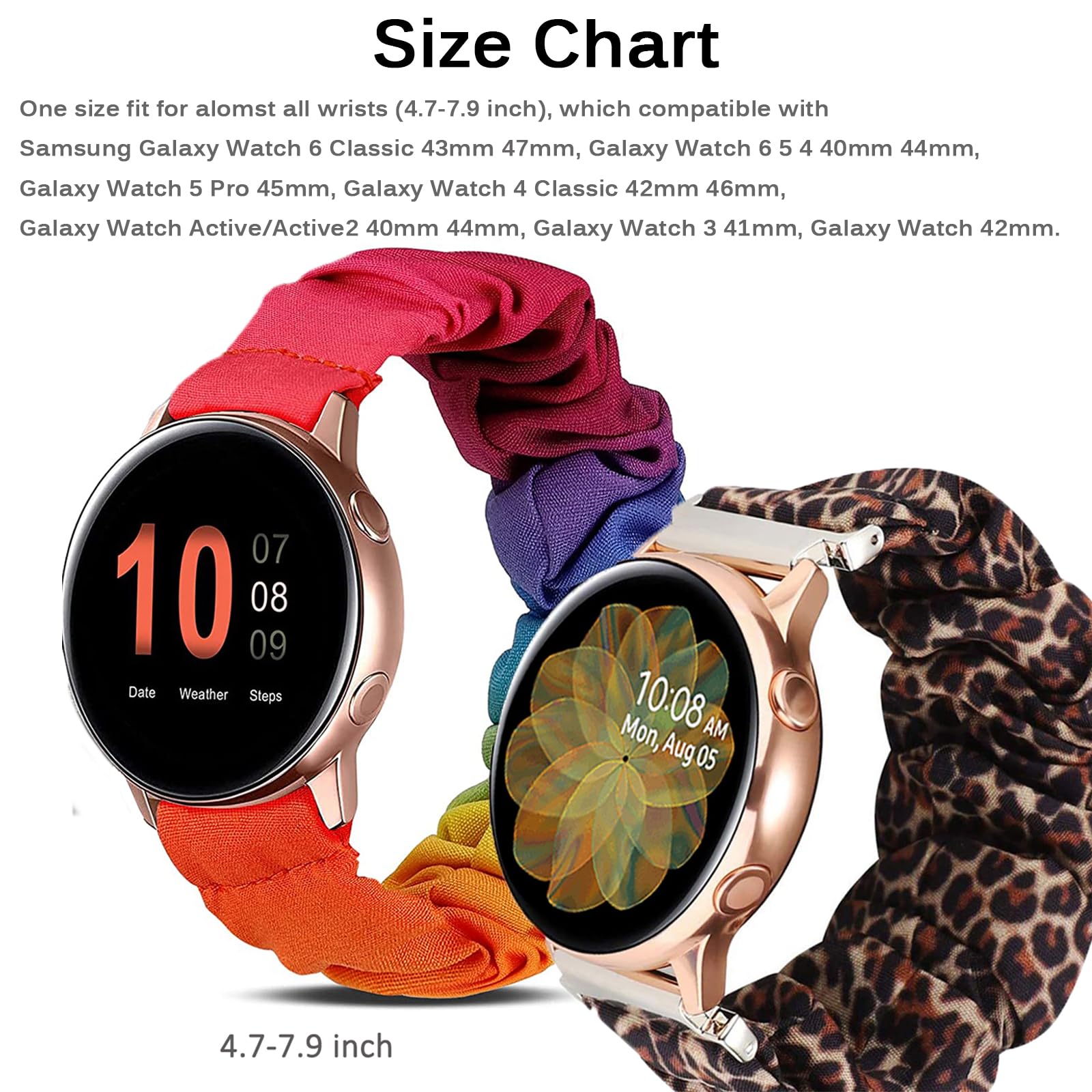 Miimall Miimall 20mm Black Scrunchie Band for Samsung Galaxy Watch 6 5 4 40mm 44mm Watch 5 Pro Classic Active 2 42mm 41mm - View 2 of 7