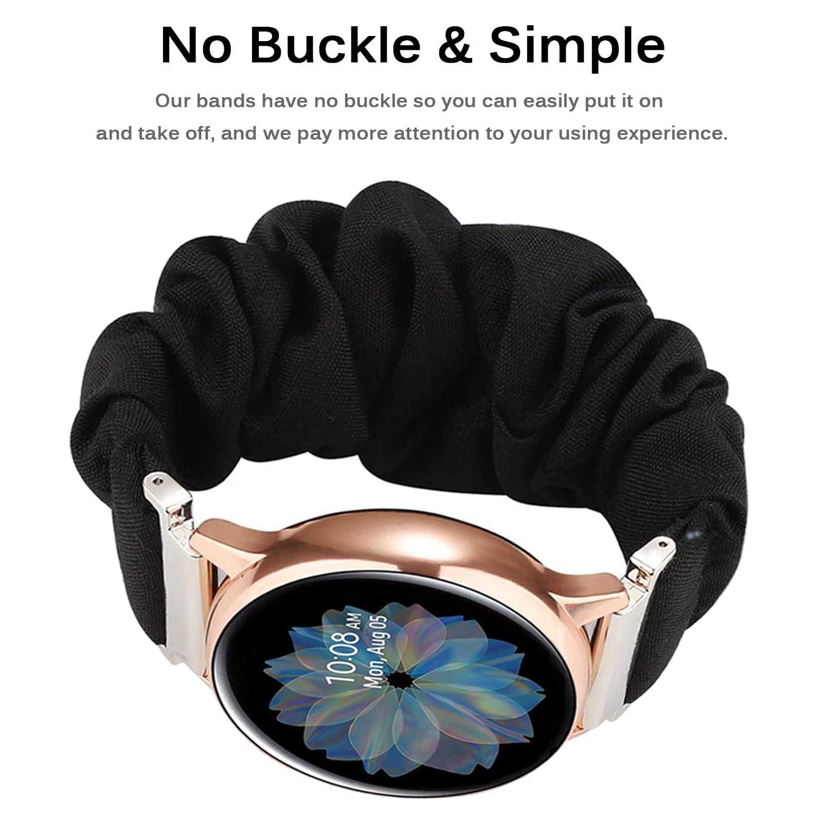 Miimall Miimall 20mm Black Scrunchie Band for Samsung Galaxy Watch 6 5 4 40mm 44mm Watch 5 Pro Classic Active 2 42mm 41mm - View 6 of 7