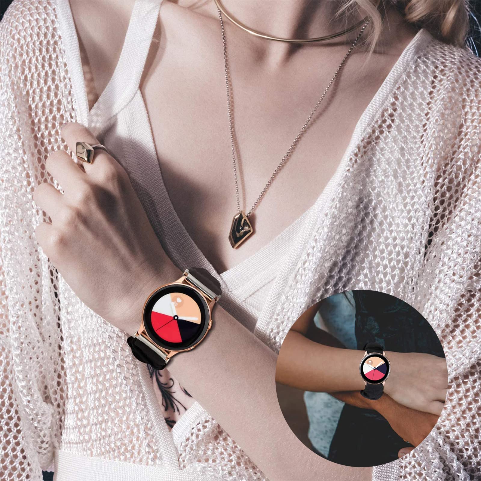 Miimall Miimall 20mm Black Scrunchie Band for Samsung Galaxy Watch 6 5 4 40mm 44mm Watch 5 Pro Classic Active 2 42mm 41mm - View 7 of 7