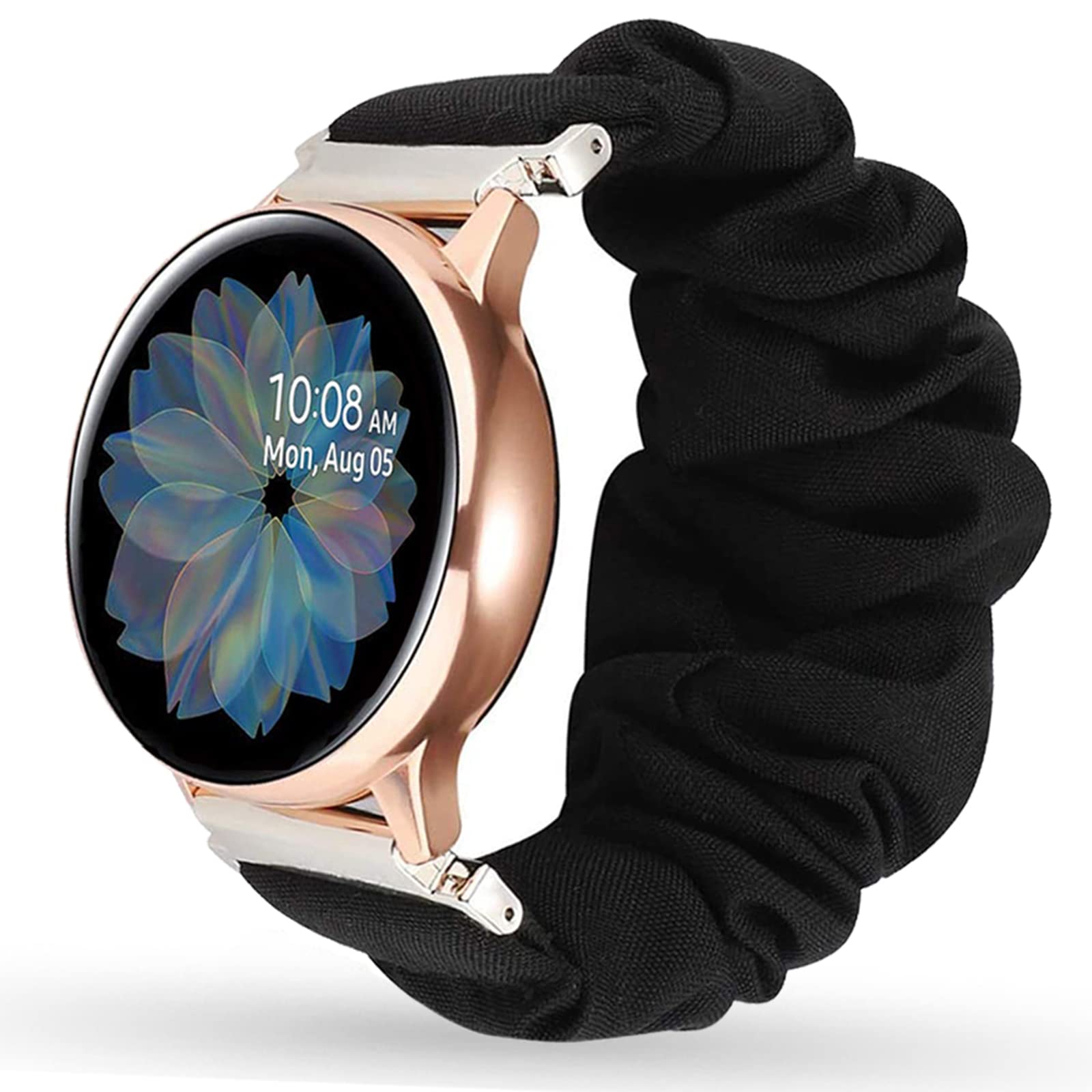 Miimall Miimall 20mm Black Scrunchie Band for Samsung Galaxy Watch 6 5 4 40mm 44mm Watch 5 Pro Classic Active 2 42mm 41mm