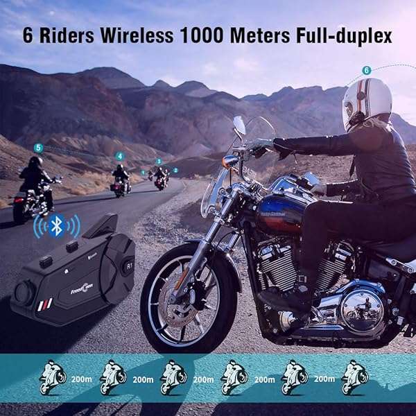 FreedConn FreedConn R1 Plus Motorcycle Helmet Headset: 1000M Bluetooth Intercom for 6 Riders, Waterproof FM Radio & Camera - View 5 of 9