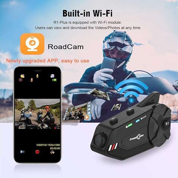 FreedConn FreedConn R1 Plus Motorcycle Helmet Headset: 1000M Bluetooth Intercom for 6 Riders, Waterproof FM Radio & Camera - View 6 of 9