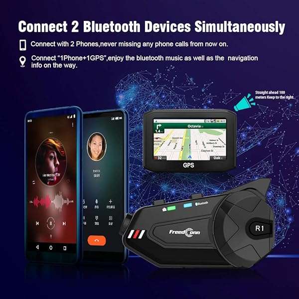 FreedConn FreedConn R1 Plus Motorcycle Helmet Headset: 1000M Bluetooth Intercom for 6 Riders, Waterproof FM Radio & Camera - View 7 of 9