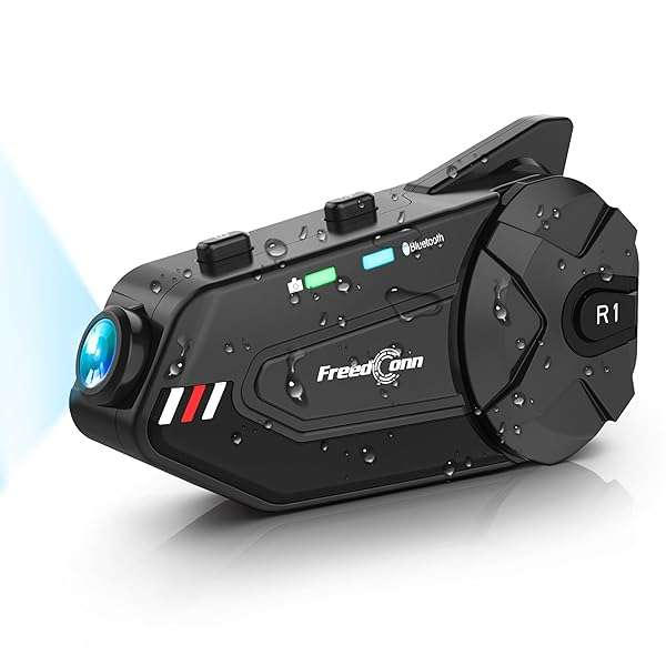 FreedConn FreedConn R1 Plus Motorcycle Helmet Headset: 1000M Bluetooth Intercom for 6 Riders, Waterproof FM Radio & Camera