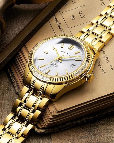BINLUN BINLUN Men's Automatic Mechanical Wrist Watch 18K Gold Plated Waterproof Luminous Dress Watch with Date Feature - View 6 of 8