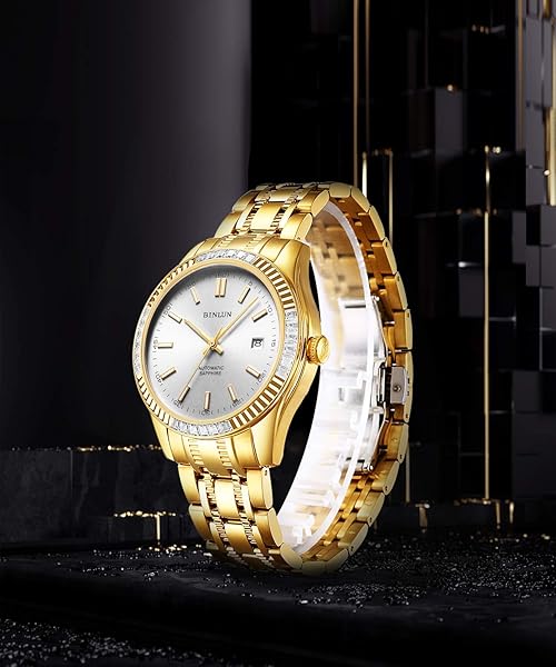 BINLUN BINLUN Men's Automatic Mechanical Wrist Watch 18K Gold Plated Waterproof Luminous Dress Watch with Date Feature - View 7 of 8