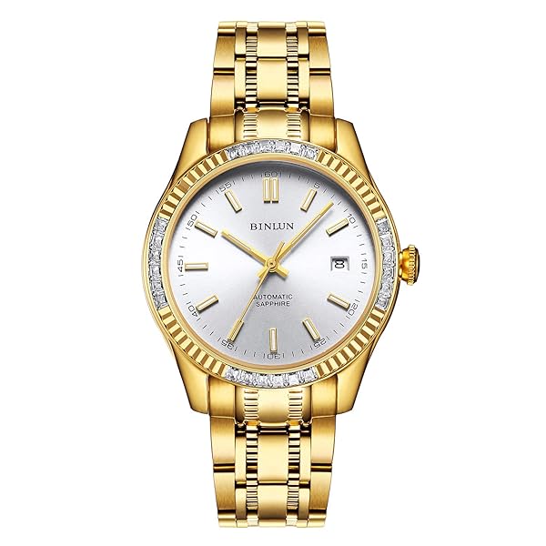 BINLUN Men's Automatic Mechanical Wrist Watch 18K Gold Plated Waterproof Luminous Dress Watch with Date Feature