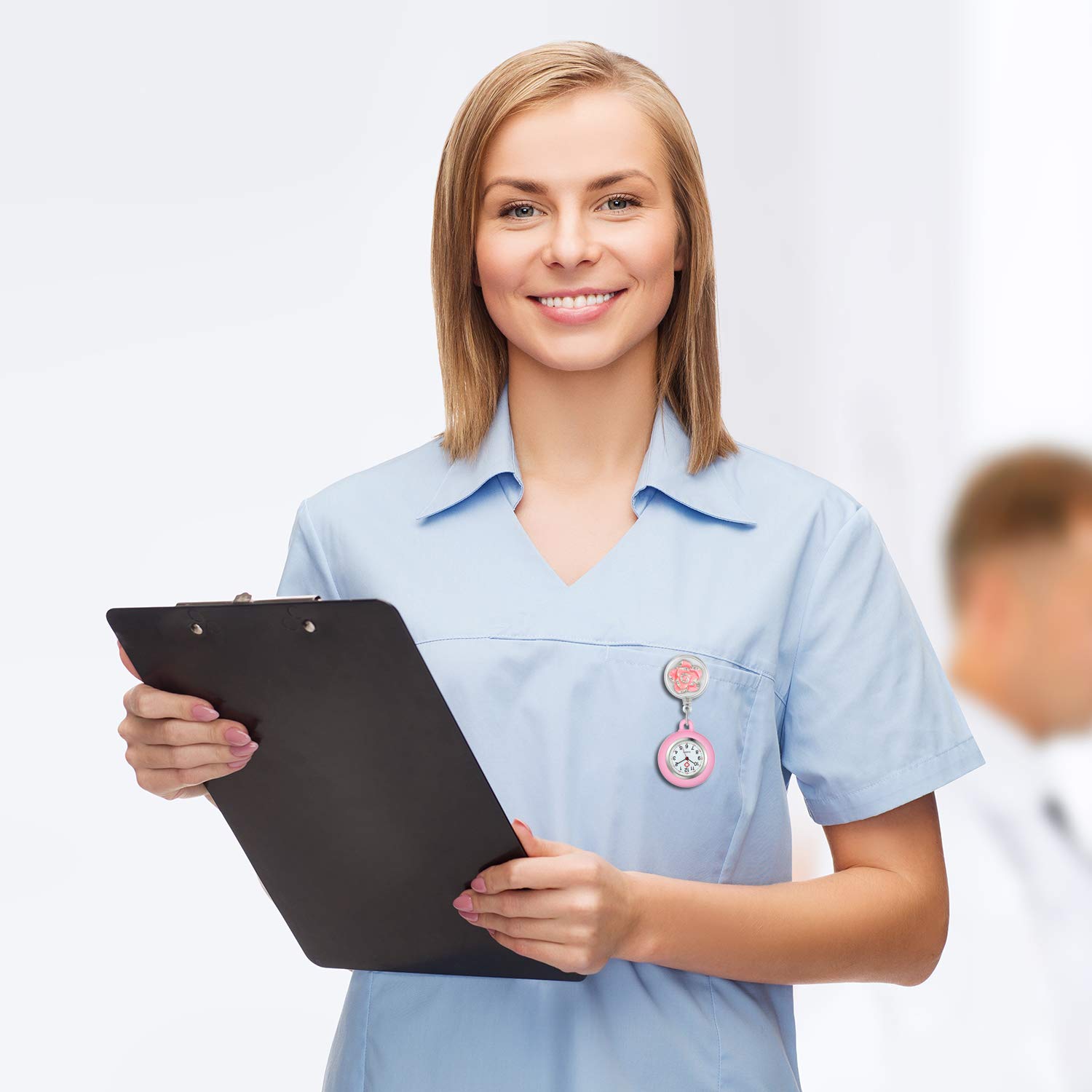 Lancardo Retractable Nurse Watch with Second Hand Clip on Lapel Pink Silicone Cover for Women Stethoscope Fob Pocket Hanging Badge - View 3 of 9