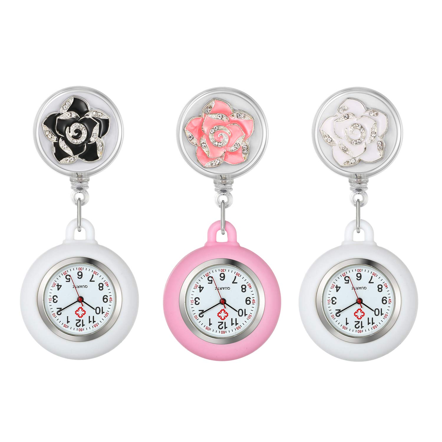 Lancardo Retractable Nurse Watch with Second Hand Clip on Lapel Pink Silicone Cover for Women Stethoscope Fob Pocket Hanging Badge - View 7 of 9