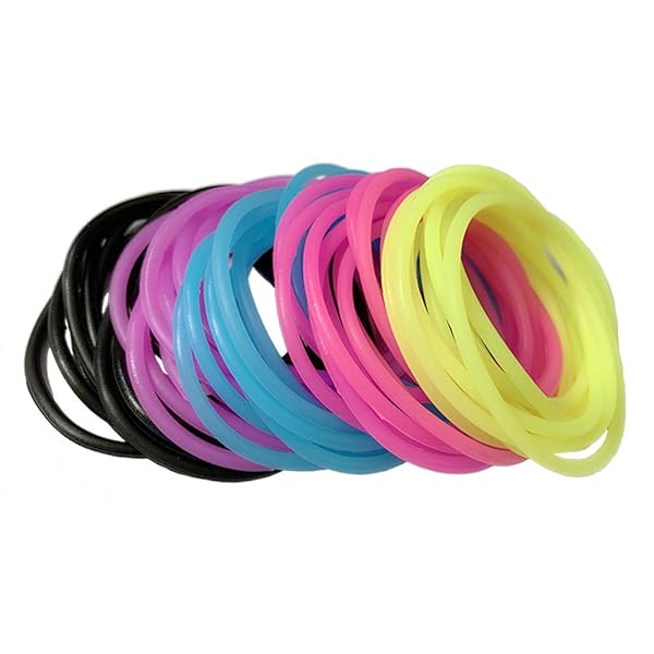 Finrray 50 Pcs Assorted Neon Silicone Jelly Bracelets for 80s Party Favors for Women Girls Kids in Black Purple Pink Yellow Blue - View 2 of 6