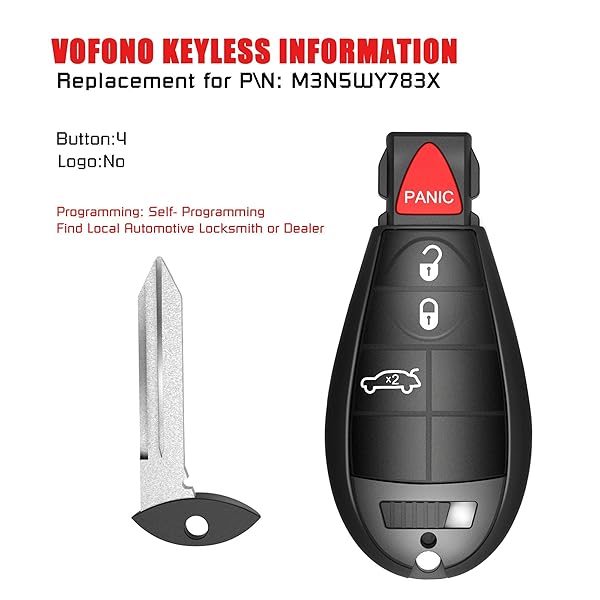 VOFONO VOFONO 4 Button Key Fob Compatible with Chrysler 300 Dodge Caravan Durango Journey Charger Challenger M3N5WY783X IYZ-C01C - View 4 of 7