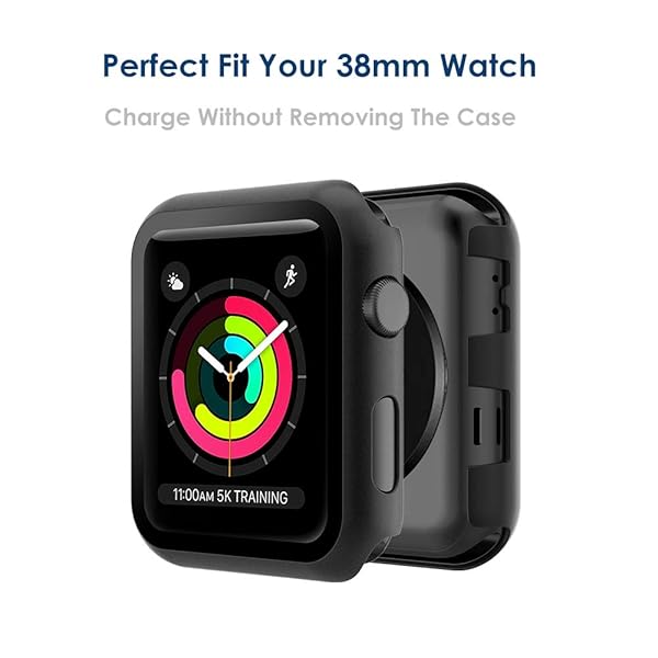 Simpeak Simpeak 38mm Case for Apple Watch Series 3 2 1 Full Coverage Slim Bumper with Tempered Glass Screen Protector Black - View 3 of 7