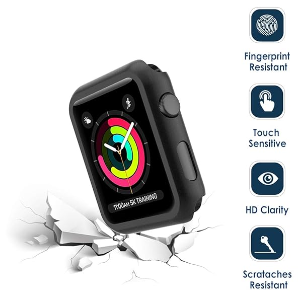 Simpeak Simpeak 38mm Case for Apple Watch Series 3 2 1 Full Coverage Slim Bumper with Tempered Glass Screen Protector Black - View 5 of 7