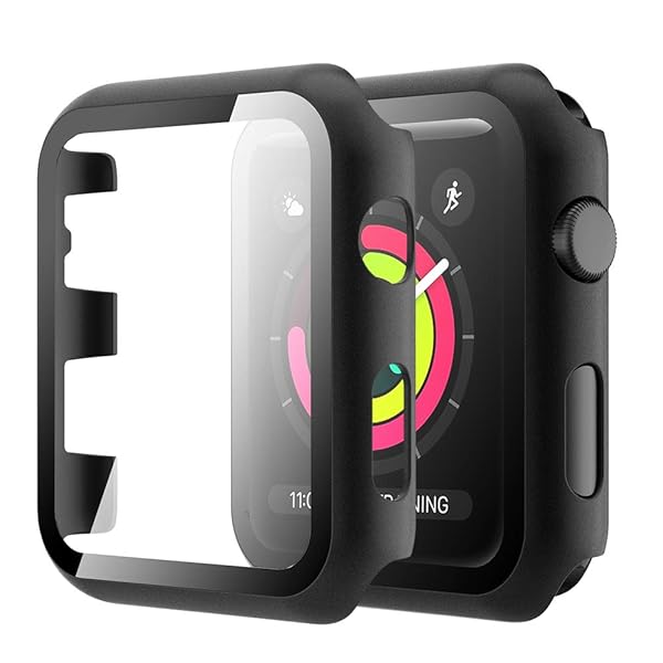 Simpeak Simpeak 38mm Case for Apple Watch Series 3 2 1 Full Coverage Slim Bumper with Tempered Glass Screen Protector Black - View 2 of 7