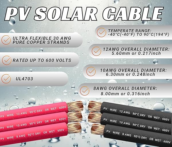 WindyNation 8 AWG 8 Gauge 10 Feet Red Black PV Photovoltaic Solar Panel Extension Cable Wire Solar PV Connector - View 3 of 7