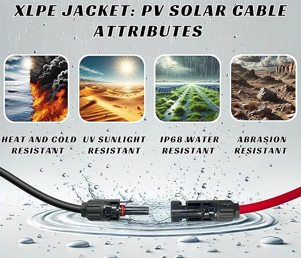 WindyNation 8 AWG 8 Gauge 10 Feet Red Black PV Photovoltaic Solar Panel Extension Cable Wire Solar PV Connector - View 4 of 7