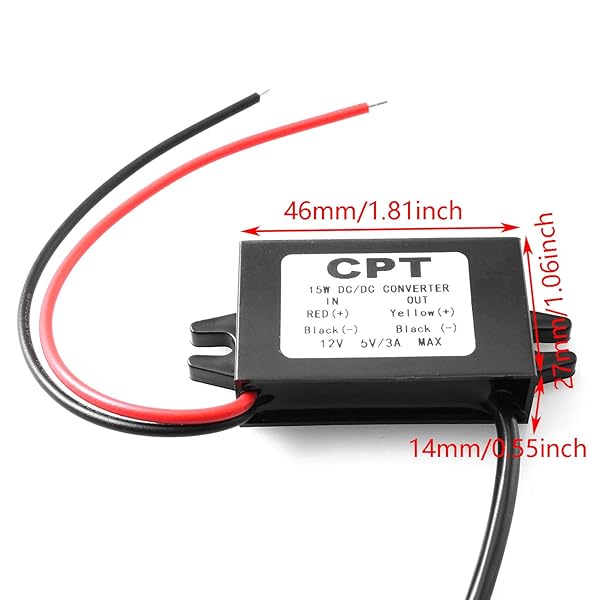 DGZZI DGZZI DC Converter Buck Module 12V to USB 5V 3A Step Down Adapter for Car Power Supply - View 4 of 5