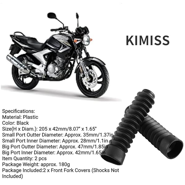KIMISS KIMISS Motorcycle Front Fork Cover Gaiters Boots 205x42mm Black Shock Damping Dust Cover - View 3 of 10