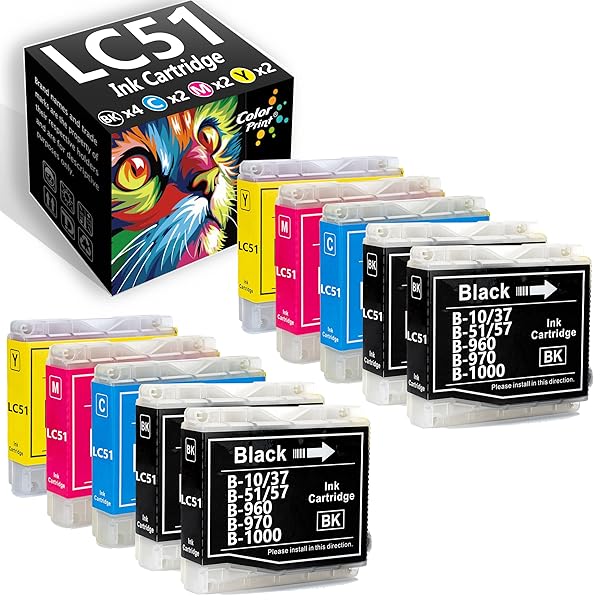 CyberpowerPC CyberpowerPC Ink Cartridge Replacement for Brother LC 51 10 Pack Cyan Magenta Yellow Black High Quality Printing