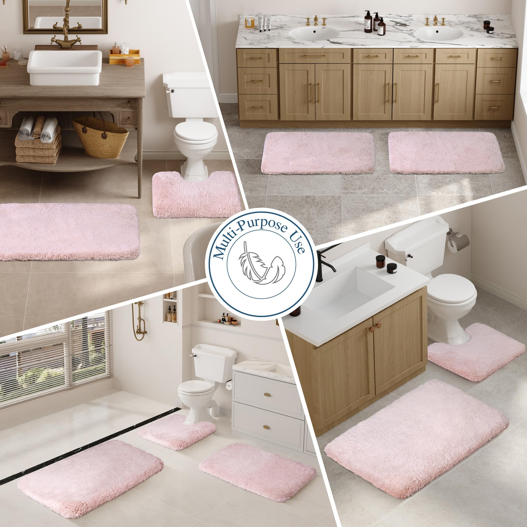 Walensee Non Slip Bathroom Rug Dusty Pink 16 x 24 Water Absorbent Soft Microfiber Shaggy Mat Machine Washable Thick Plush Shower Rug - View 6 of 8