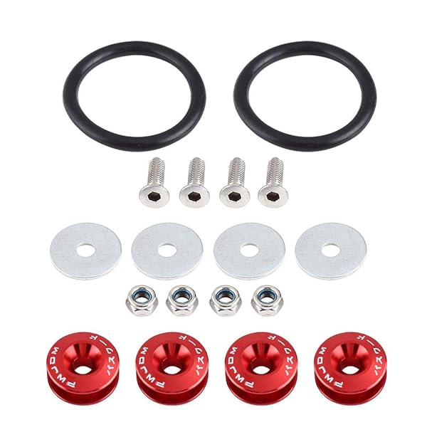 KIMISS KIMISS Car Aluminium Alloy Bumper Holder Washer Bolt Engine Bay Dress Up Kit Quick Release Fastener Red