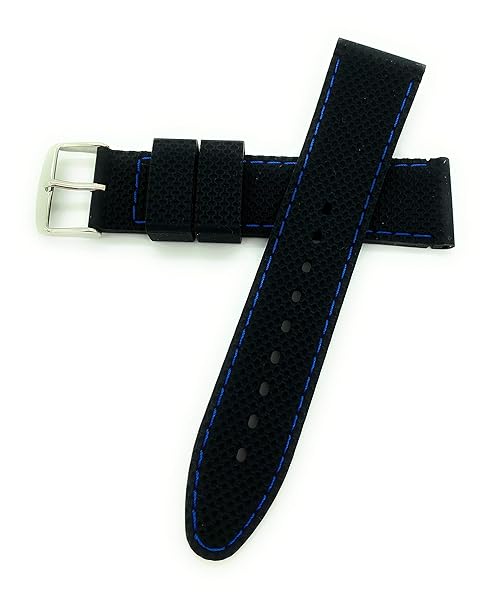 Rubber Watch Bands 22mm Black Rubber Silicone Watch Band with Contrast Stitching in Black and Blue for Stylish Timepiece Upgrade - View 4 of 4