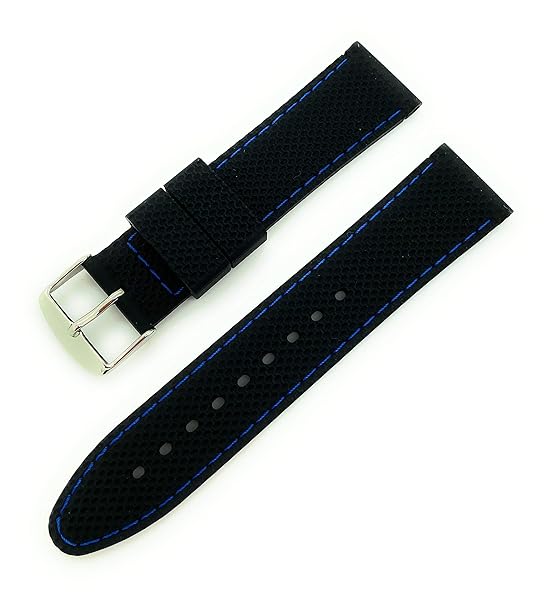Rubber Watch Bands 22mm Black Rubber Silicone Watch Band with Contrast Stitching in Black and Blue for Stylish Timepiece Upgrade - View 2 of 4
