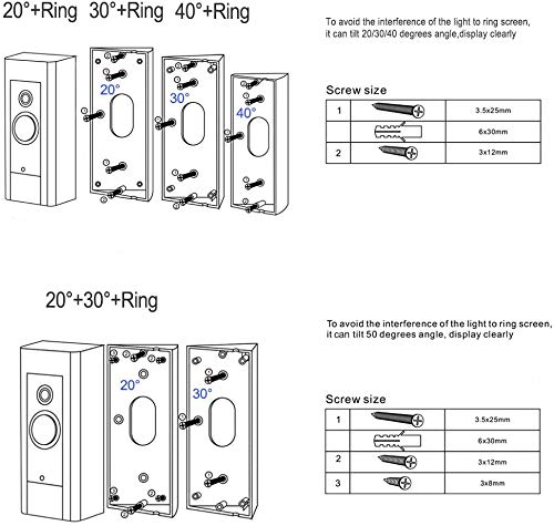 HOLACA Adjustable Waterproof Doorbell Angle Mount 20 30 40 Degree Replacement Bracket Kit for Video Doorbell Pro Pro - View 6 of 10