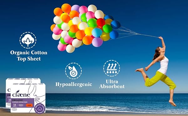 CLAENE Claene Organic Cotton Cover Pads Large Unscented Breathable Menstrual Pads for Women with Wings 2Pack Total 28 - View 7 of 10