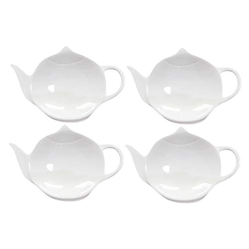 Sizikato Sizikato 4pcs Pure White Ceramic Tea Bag Holders Teapot Shaped Coasters Spoon Rests Snack Dishes Seasoning Dishes