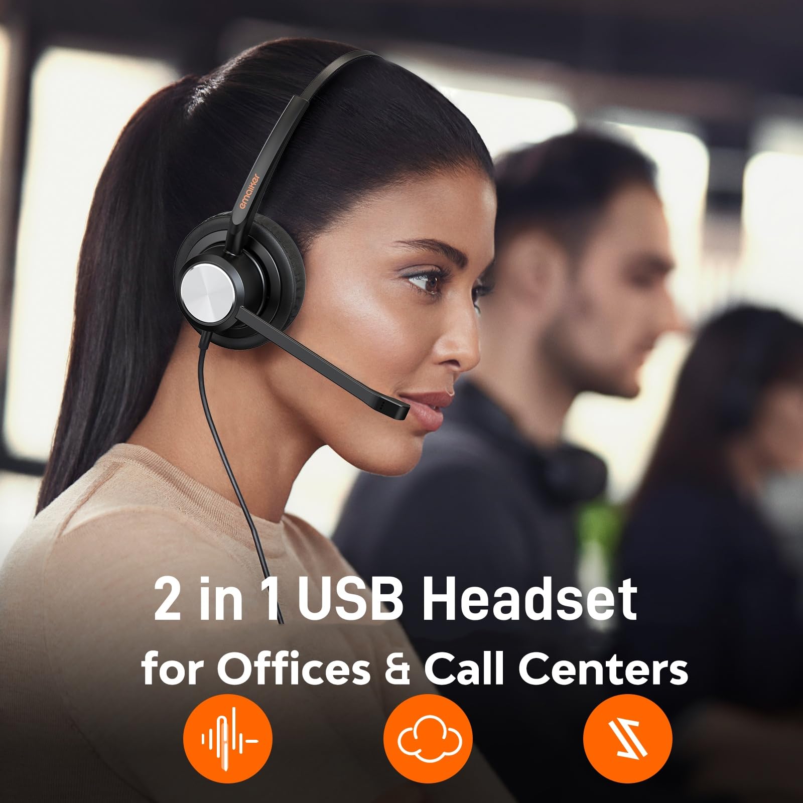 USB Headset with Noise Cancelling Microphone for PC and Laptop Lightweight Compatible with Zoom Teams and Online Meetings - View 2 of 7