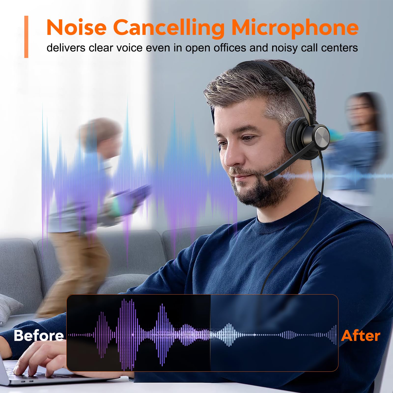 USB Headset with Noise Cancelling Microphone for PC and Laptop Lightweight Compatible with Zoom Teams and Online Meetings - View 4 of 7