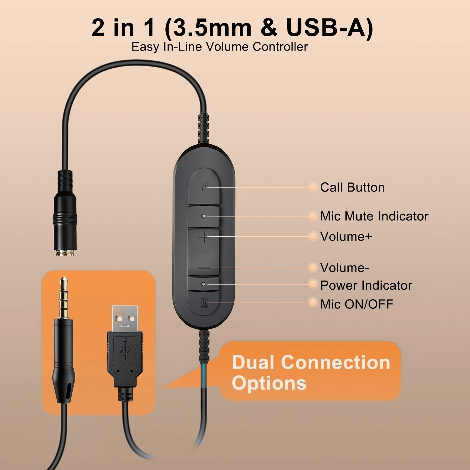 USB Headset with Noise Cancelling Microphone for PC and Laptop Lightweight Compatible with Zoom Teams and Online Meetings - View 6 of 7