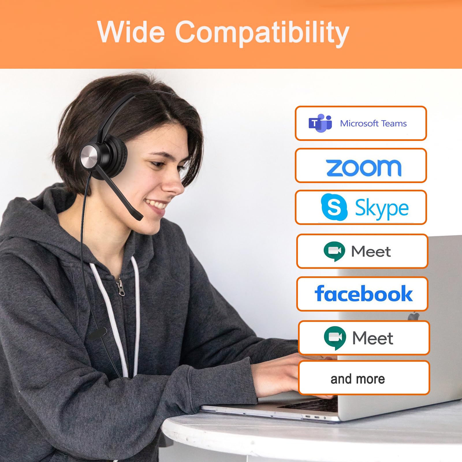 USB Headset with Noise Cancelling Microphone for PC and Laptop Lightweight Compatible with Zoom Teams and Online Meetings - View 7 of 7