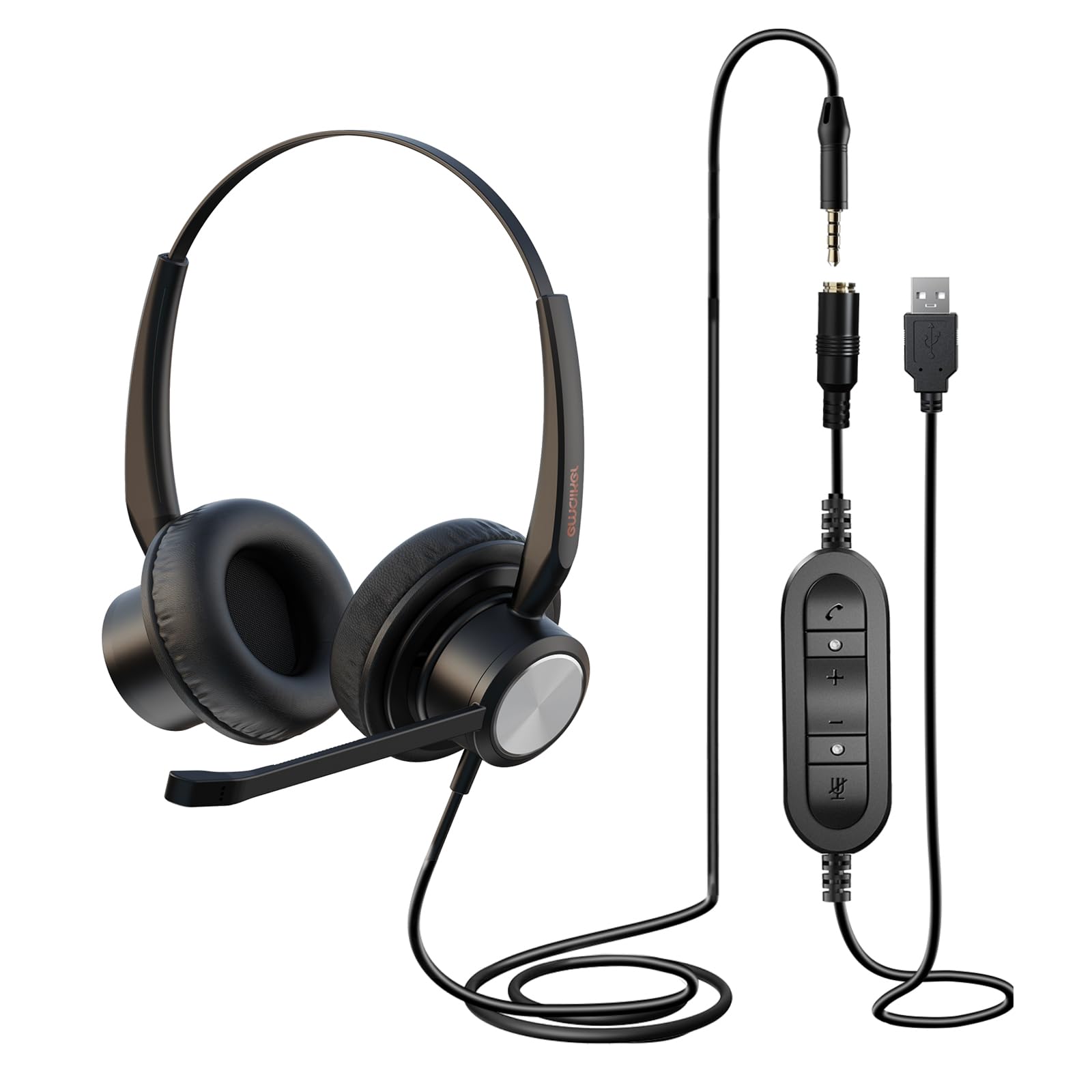 USB Headset with Noise Cancelling Microphone for PC and Laptop Lightweight Compatible with Zoom Teams and Online Meetings