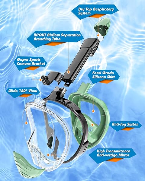 QingSong QingSong Full Face Snorkel Mask with Detachable Camera Mount 180 Degree Panoramic View Anti-Fog Anti-Leak for Youth and Adult - View 4 of 8