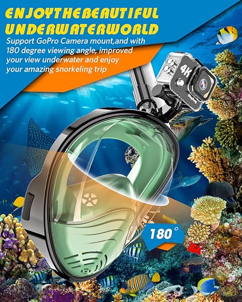 QingSong QingSong Full Face Snorkel Mask with Detachable Camera Mount 180 Degree Panoramic View Anti-Fog Anti-Leak for Youth and Adult - View 5 of 8