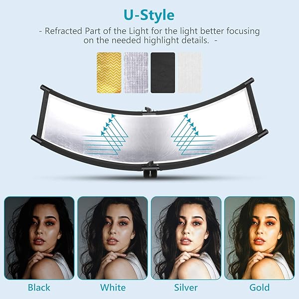 NEEWER Neewer Clamshell Light Reflector Diffuser with Carrying Bag, 39”×18”/100x45cm Photography Curved Lighting Reflector for Photo Studio Photography, Black/White/Gold/Silver Colors (Stand Not Included) - View 4 of 9