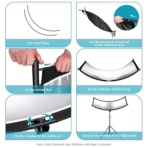 NEEWER Neewer Clamshell Light Reflector Diffuser with Carrying Bag, 39”×18”/100x45cm Photography Curved Lighting Reflector for Photo Studio Photography, Black/White/Gold/Silver Colors (Stand Not Included) - View 8 of 9
